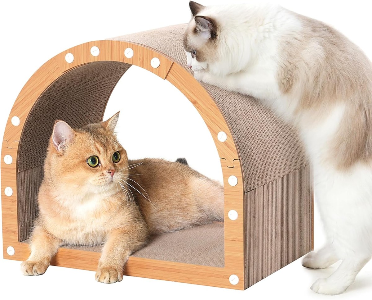 Avont Cardboard Cat House with Tunnel and Scratch Pad