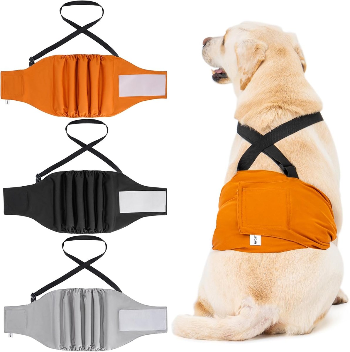 Avont 3-Pack Male Dog Belly Bands with Suspenders