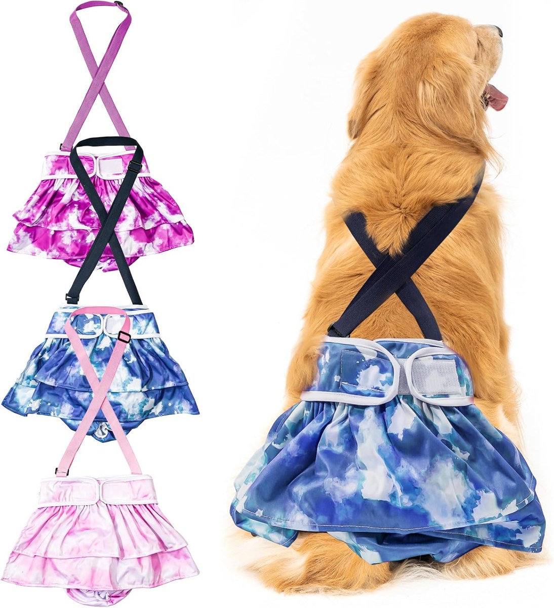 Avont Suspender Female Dog Diapers, Tie-Dye and Pattern Sets